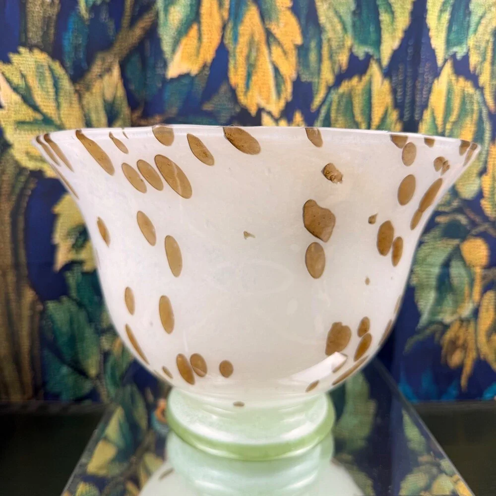 Hand Blown Glass Tortoise Spot Pedestal Bowl 11.5